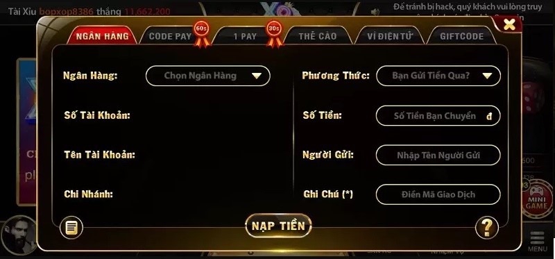 nạp tiền coca club qua ngân hàng