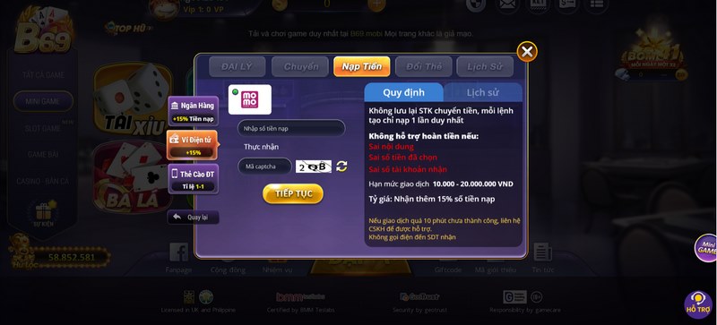 nạp tiền bằng ví điện tử