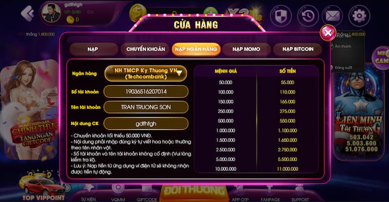 thực hiện qua các ngân hàng lớn